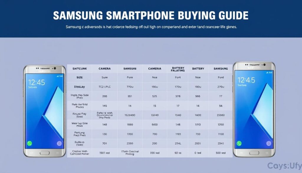 Samsung smartphone buying guide showing comparison between different models Samsung smartphone buying guide showing comparison between different models