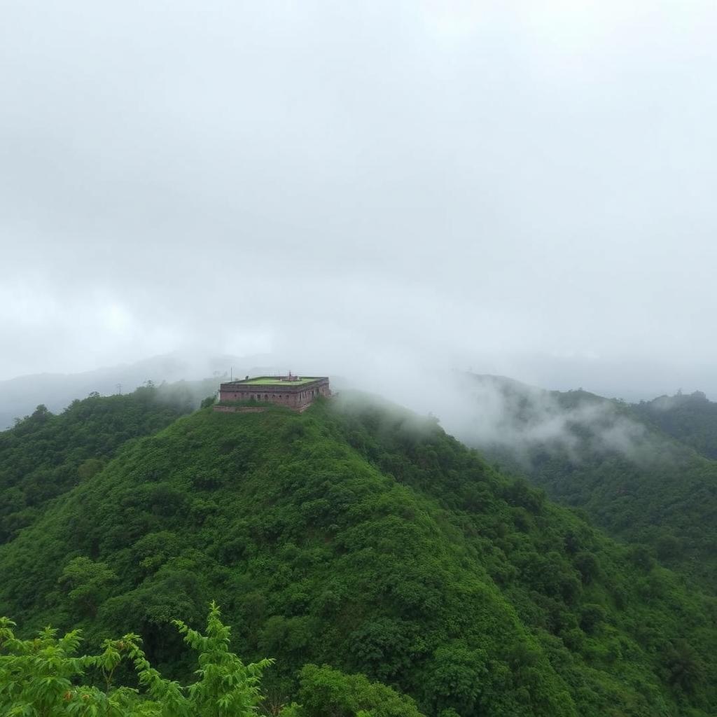Shivneri Fort during monsoon with lush green surroundings Shivneri Fort during monsoon with lush green surroundings