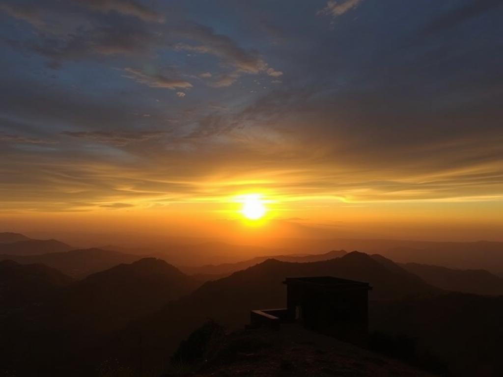 Sunrise view from Shivneri Fort showing panoramic landscape Sunrise view from Shivneri Fort showing panoramic landscape