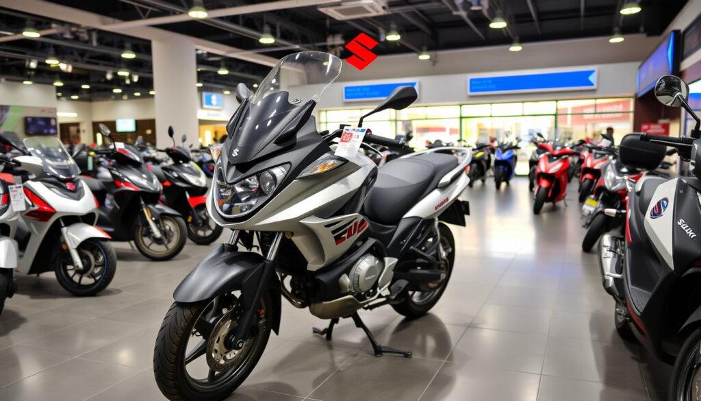 Suzuki Burgman 400 at Indian dealership with price tag Suzuki Burgman 400 at Indian dealership with price tag