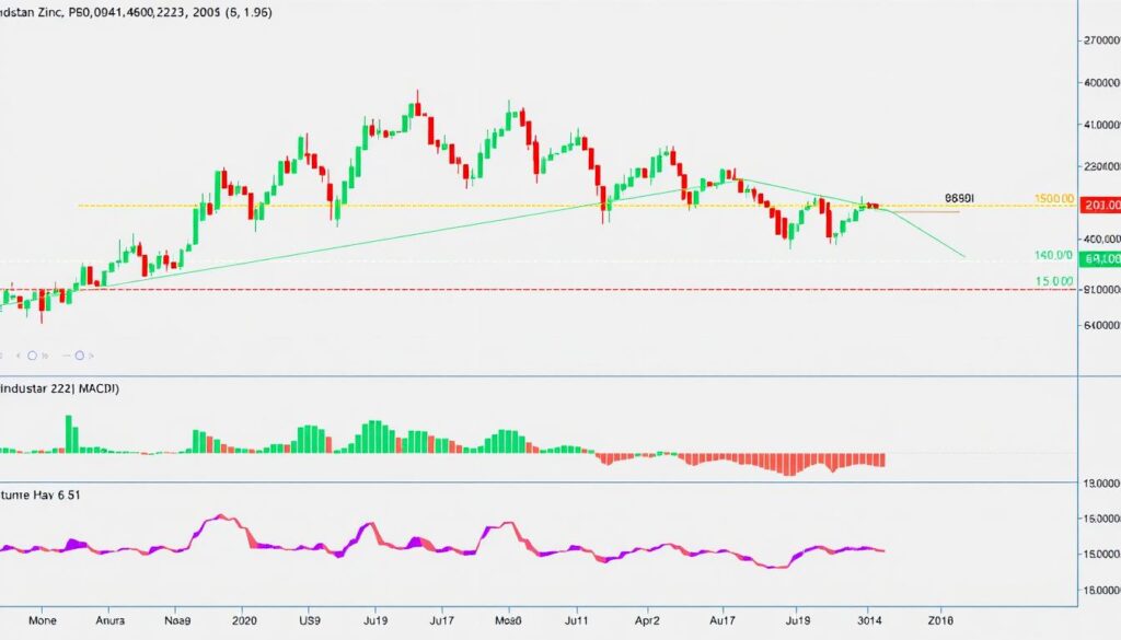 Technical analysis chart for Hindustan Zinc share price showing RSI and moving averages