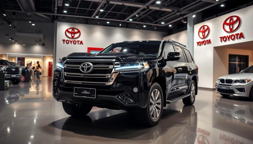 Toyota Land Cruiser 300 Hybrid at a dealership showroom Toyota Land Cruiser 300 Hybrid at a dealership showroom