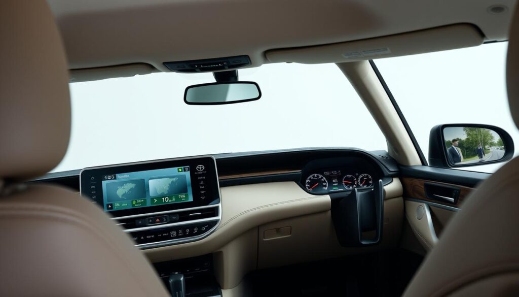Toyota Land Cruiser 300 Hybrid interior showing the dashboard with hybrid-specific displays Toyota Land Cruiser 300 Hybrid interior showing the dashboard with hybrid-specific displays