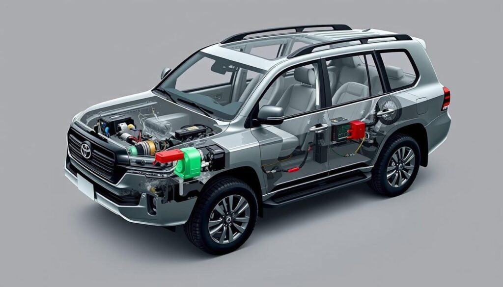 Toyota Land Cruiser 300 Hybrid's hybrid system components and battery placement Toyota Land Cruiser 300 Hybrid's hybrid system components and battery placement
