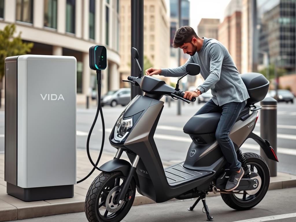 Vida VX2 electric scooter at a charging station utilizing the BaaS subscription model Vida VX2 electric scooter at a charging station utilizing the BaaS subscription model