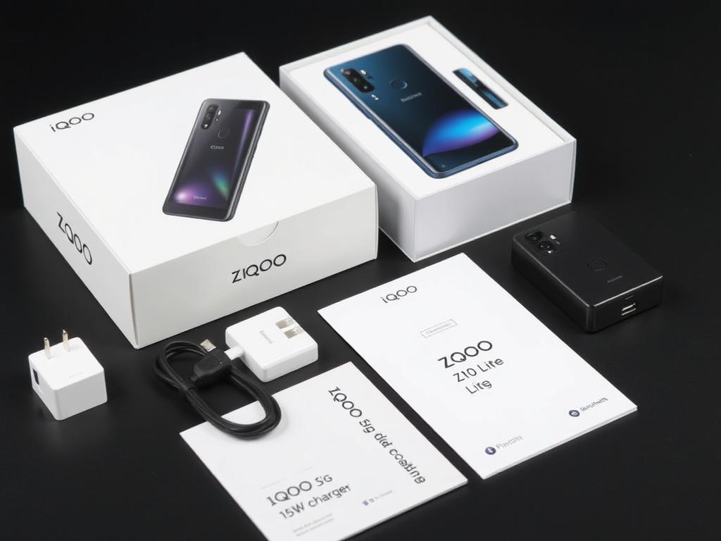 iQOO Z10 Lite 5G unboxing showing retail package contents iQOO Z10 Lite 5G unboxing showing retail package contents